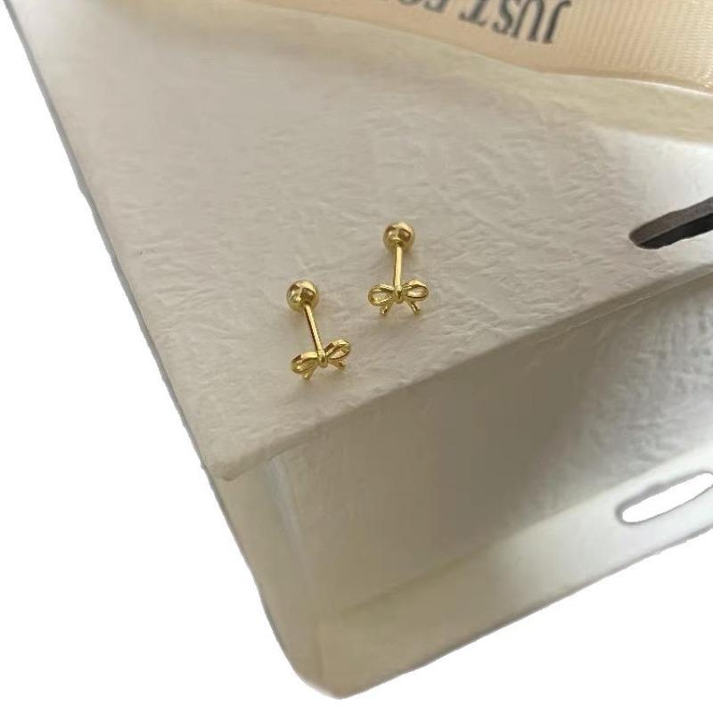 Small and Sweet Bow-shaped Screws for Ear Studs. Women's Small, Exclusive, Exquisite, Simple and Elegant Earrings. Versatile Accessories.