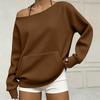 Women's Fashion Casual Off-Shoulder Long Sleeve Knit Sweatshirt with Pockets