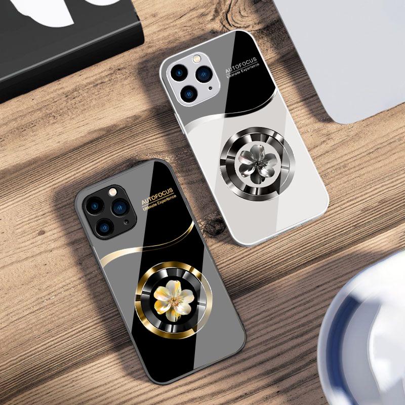 Circle Orchid Color For IPhone 16 Pro Max 15 Pro 14 13 12 Mini 11 XS Max XR 7 8 Plu SE 2022 Tempered Glass Phone Case