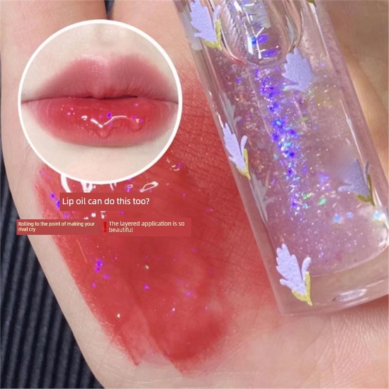 Transparent Fine Glitter Lip Gloss, Glass Lip Oil, Women's Mirror-Like Lipstick, Colorless Lip Balm, Lip Glaze for Layering