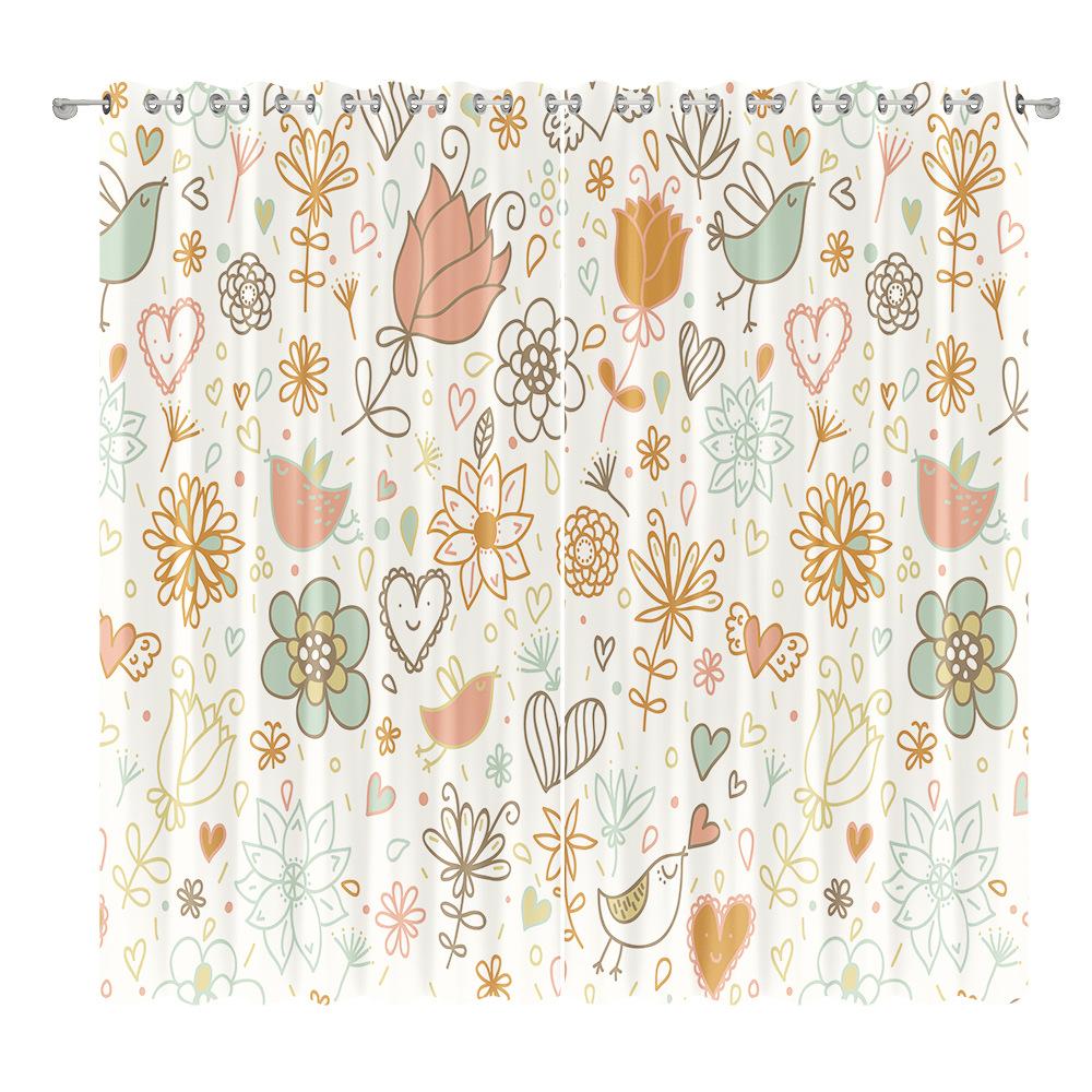 Fresh Floral Curtain Cloth Bedroom Living Room Balcony Blackout Curtain Office Hotel Heat Insulation Curtain