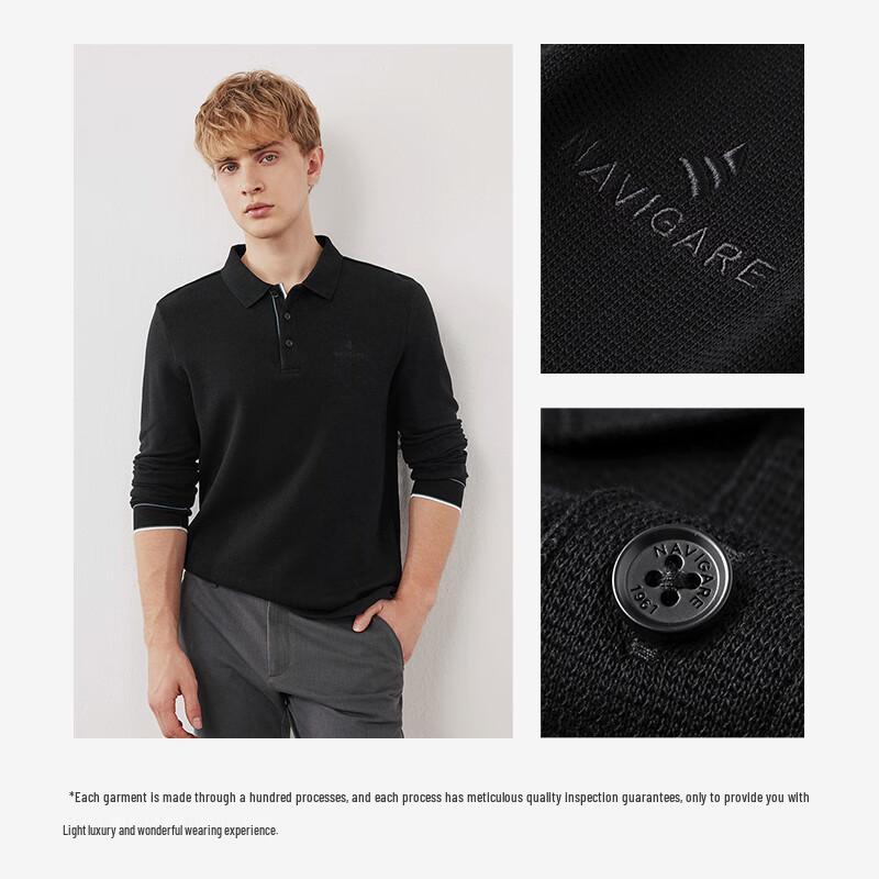 Navigare Men's 100% Cotton Long Sleeve Polo Shirt