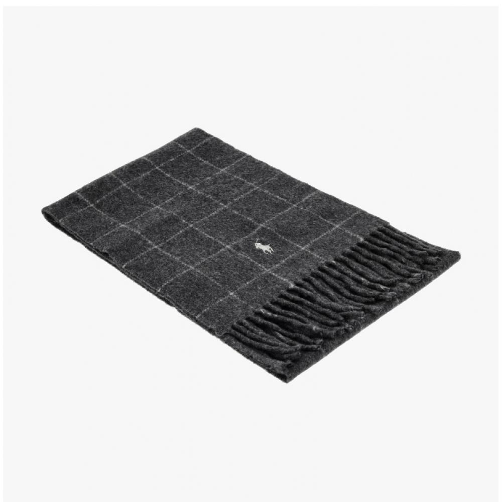 Polo Ralph Lauren Pc0743 047 Pony Windowpane Plaid Check Reversible Fringe Muffler