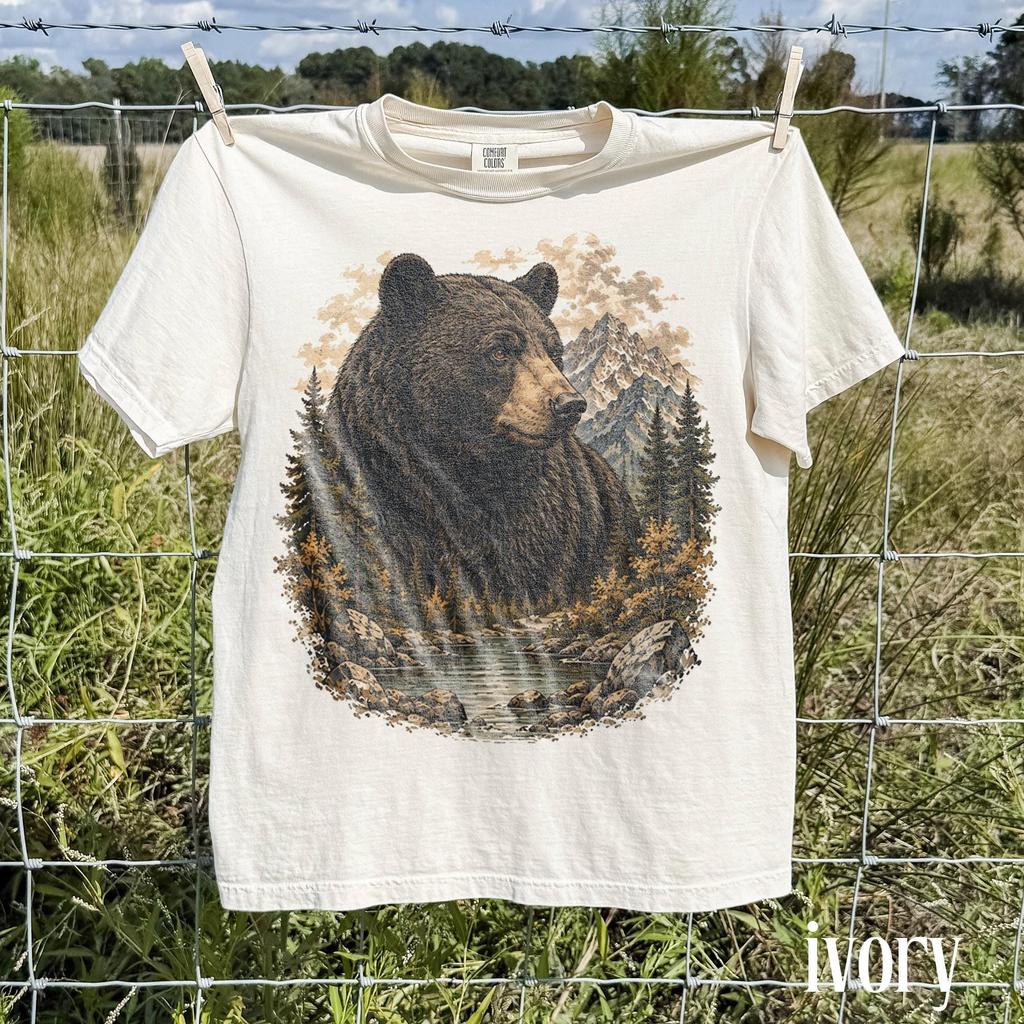 Vintage Grizzly Bear Graphic Tee, Mountain Forest Wildlife Shirt, Rustic Outdoor Adventure Nature Top, Comfort Colors® Bear Gift Tee