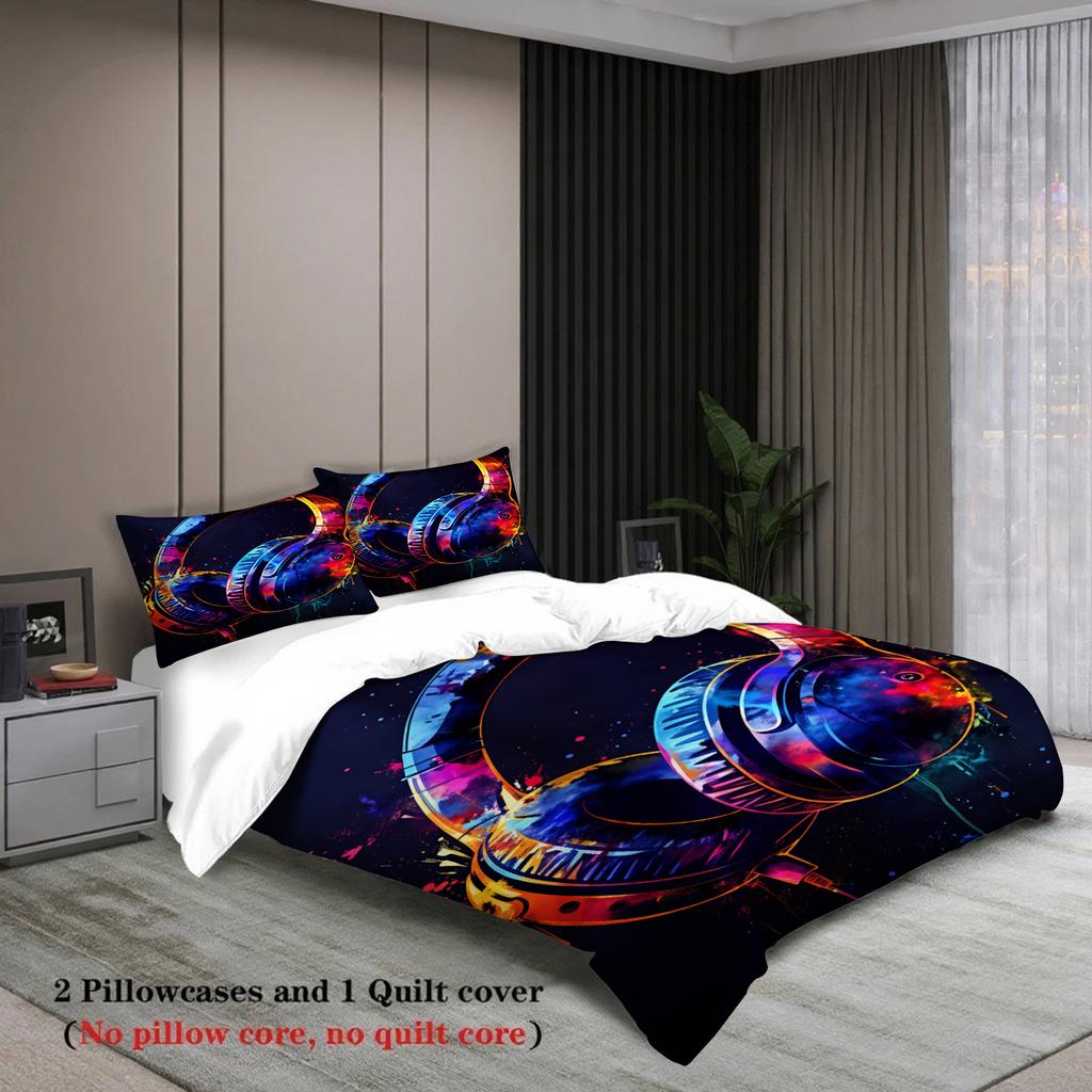3pcs Headphones Bedding Sets 3D Printed Colorful Music Pattern Duvet Cover Sets With Pillowcases No Filling Single Queen Size