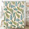 Modern Bath Shower Curtain with Leaves Print Beige Blue Green Fabric Waterproof Home Decor Window Decoration Panel Size 72 x 84