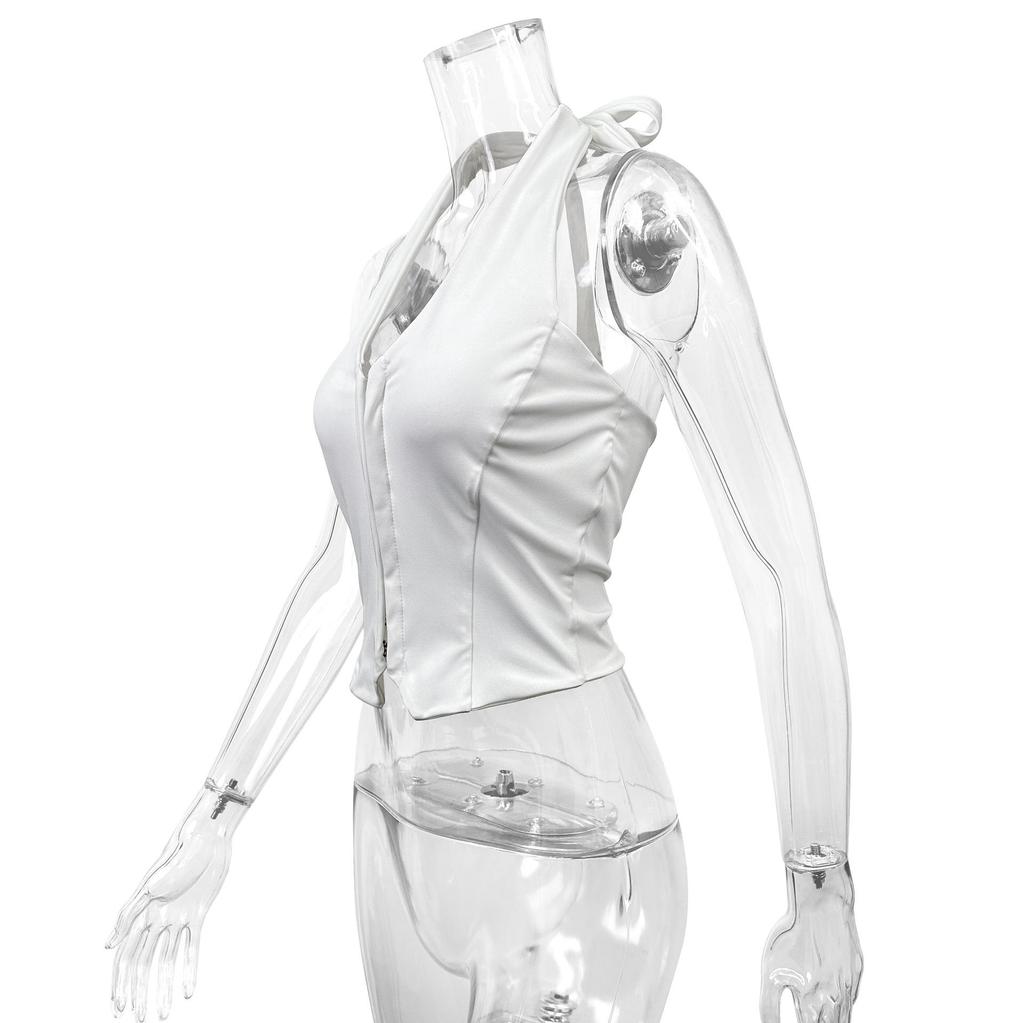 Europäischer & Amerikanischer Stil Damen Neckholder V-Ausschnitt Rückenfreies Crop Top