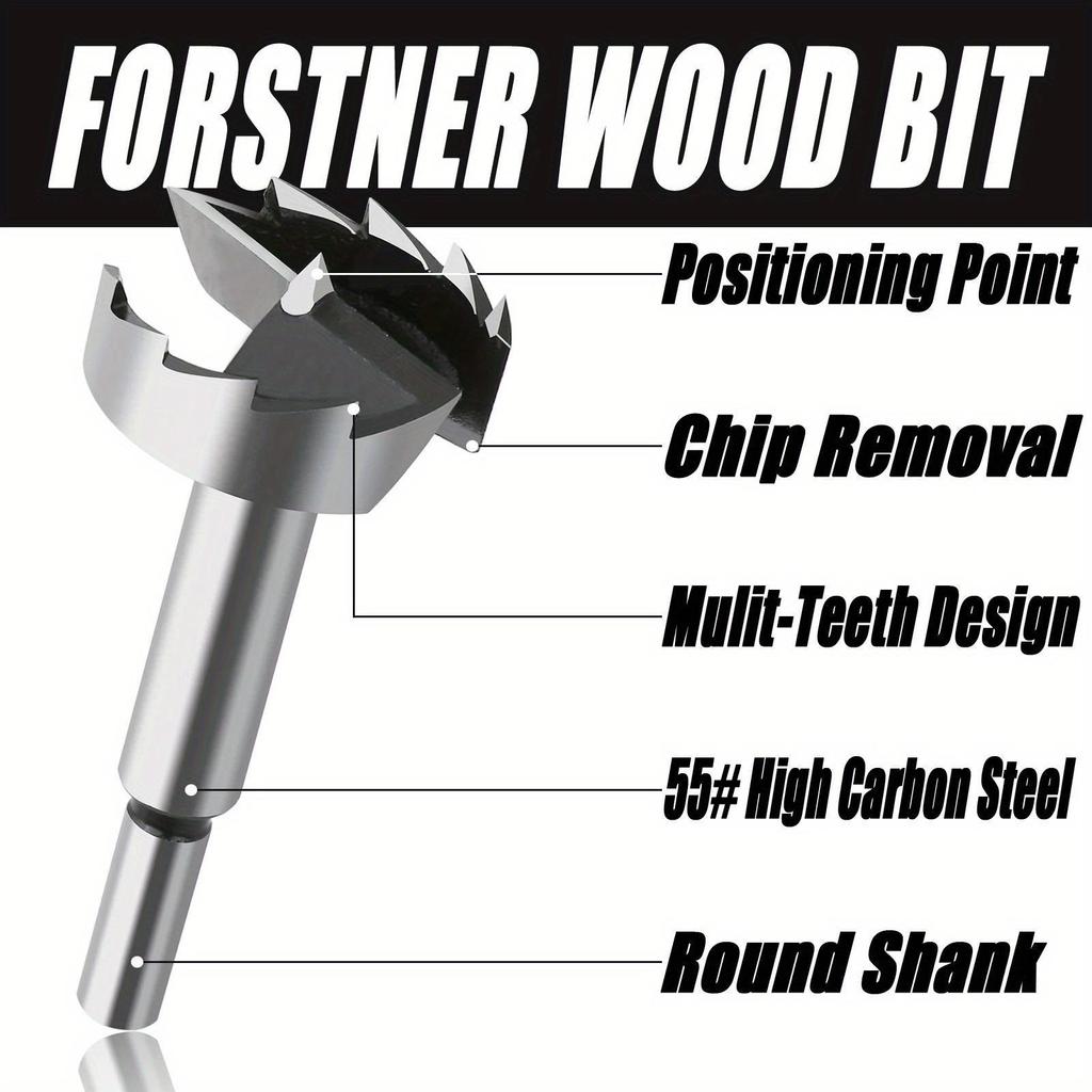 Wood Hole Saw Drill Bit Multi Tooth Flat Wing Drill Bit Round Shank Hinge Hole Cutter Woodworking Tool