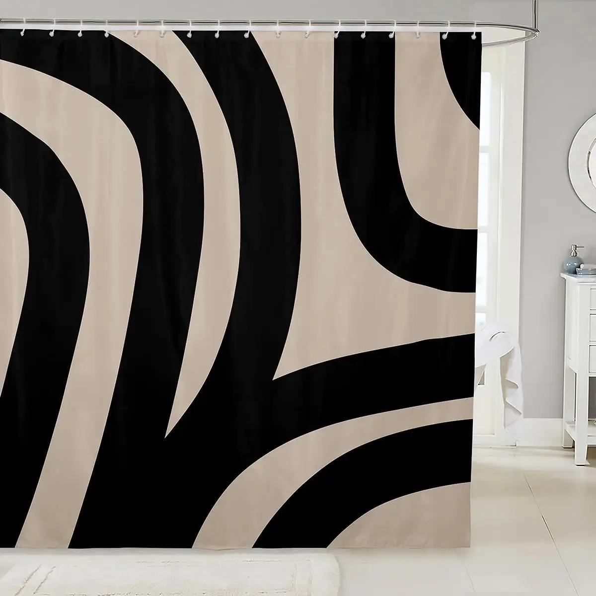 

Black And White Geometric Modern Striped Bathroom Shower Curtain Neutral Art Bathroom Accessories Waterproof Shower Curtain W60H190(CM)-1 Pcs