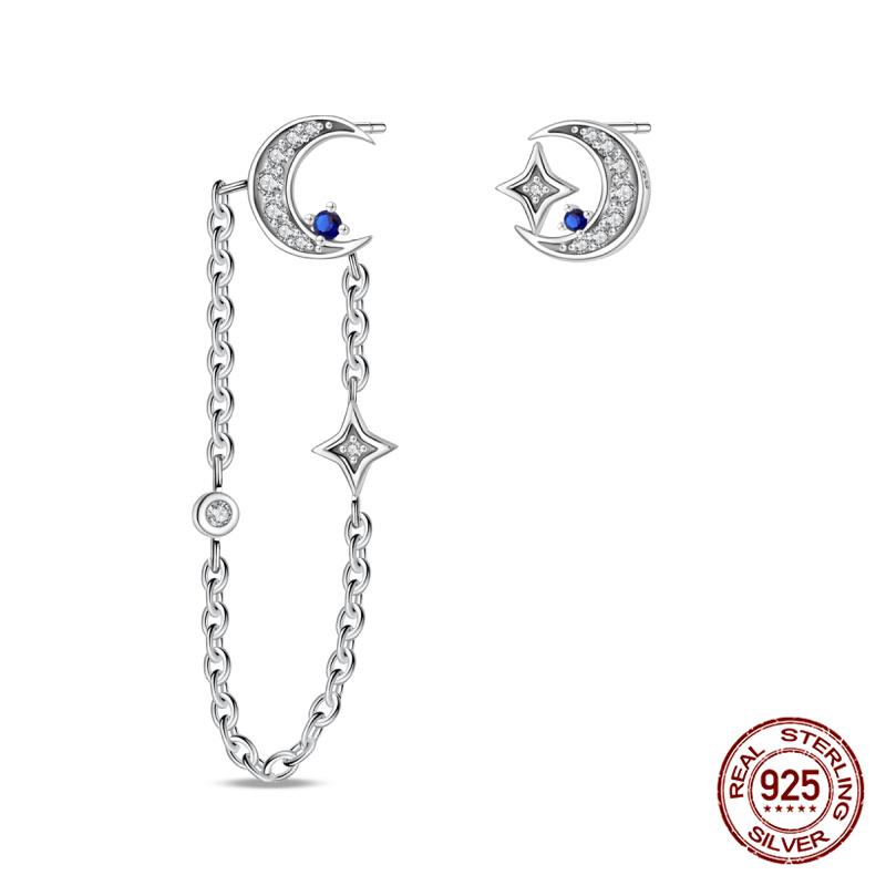 Original 100% 925 Silver Geometric Sun Moon And Stars Tassel Women's Earrings Party Anniversary Gift