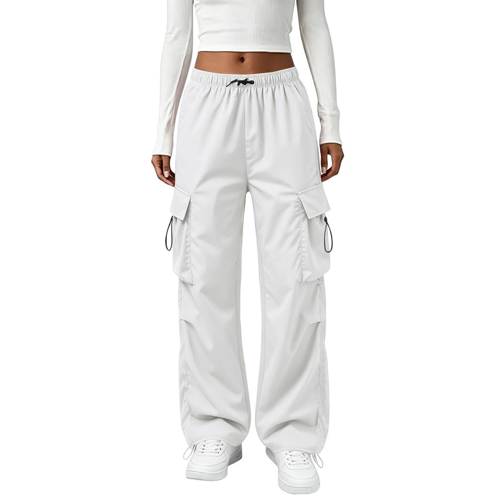 Women’s Retro Straight Leg Cargo Pants with Drawstring Cuffs Loose Fit Elastic Waistband Utility Trousers for Daily Wear