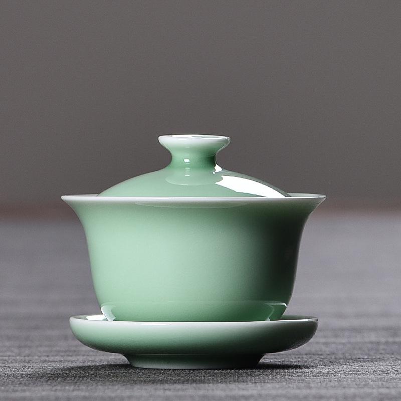 Celadon San Cai Gaiwan Ceramic Tea Set with Large and Small Gongfu Tea Cups