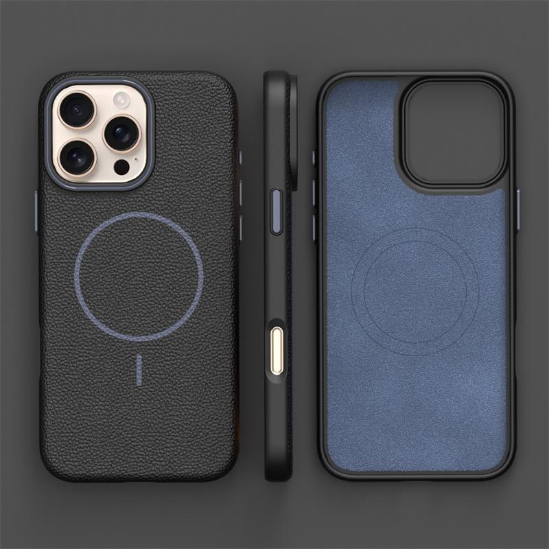 Ultrathin Simple Magsafe Phone Case For Iphone 16 Pro Max 15 Pro 14 13 12 Lichee Pattern Hit Color Lens Wireless Charging Cover