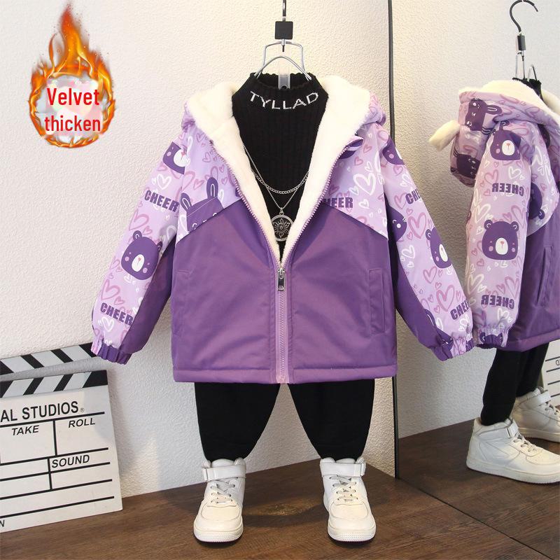 New 2025 Girls' Thickened Hooded Love Jacket for Autumn and Winter