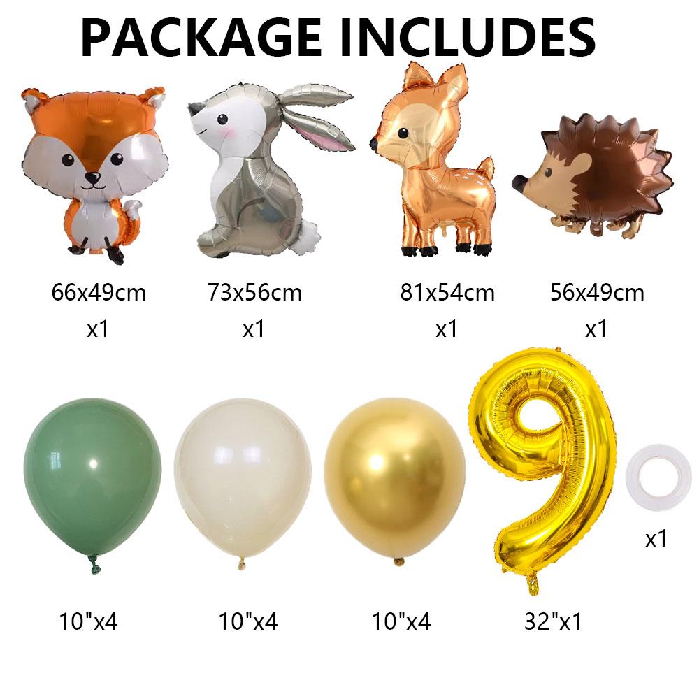 Hedgehog Deer Fox Rabbit Balloon Set Gold Number Balloon for Boy's Woodland Animal Happy Birthday Party Decorations Kids Gifts