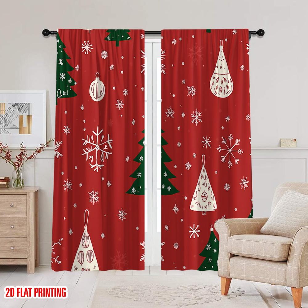 2pcs,2D Plane Printing Curtains Roller Blinds Christmas Trees Snowflakes Ornaments Holiday (3) 100% Polyester (without Rod)