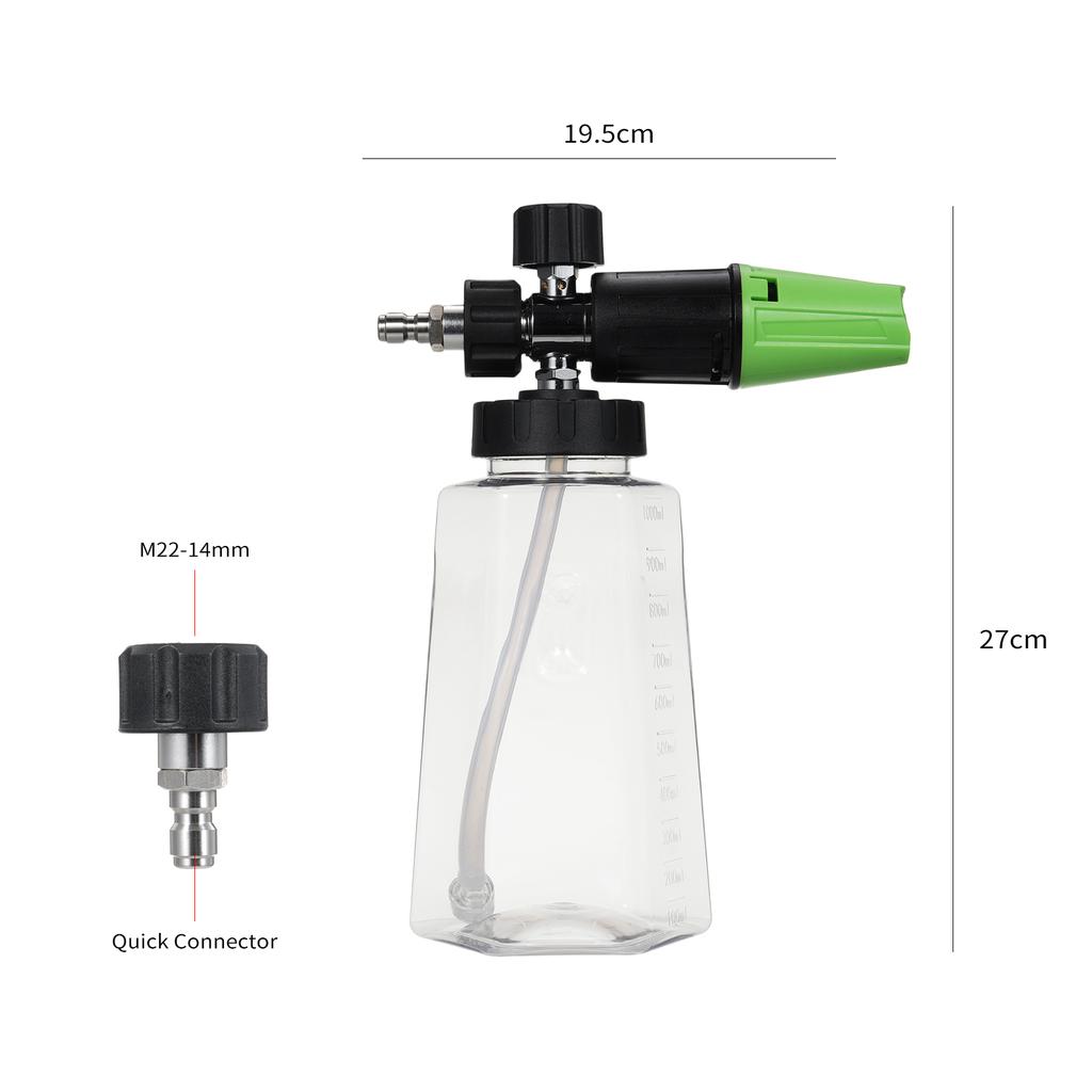 Foam Cannon for Pressure Washer with Dual-Connector Tool, Car Foam with 1/4'' Quick Connect 1L Transparent Bottle