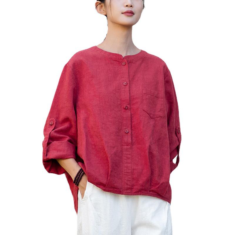 2026 Spring Women's Long Sleeve Cotton Linen White Shirt - Artistic, Versatile, and Commuting-Friendly.