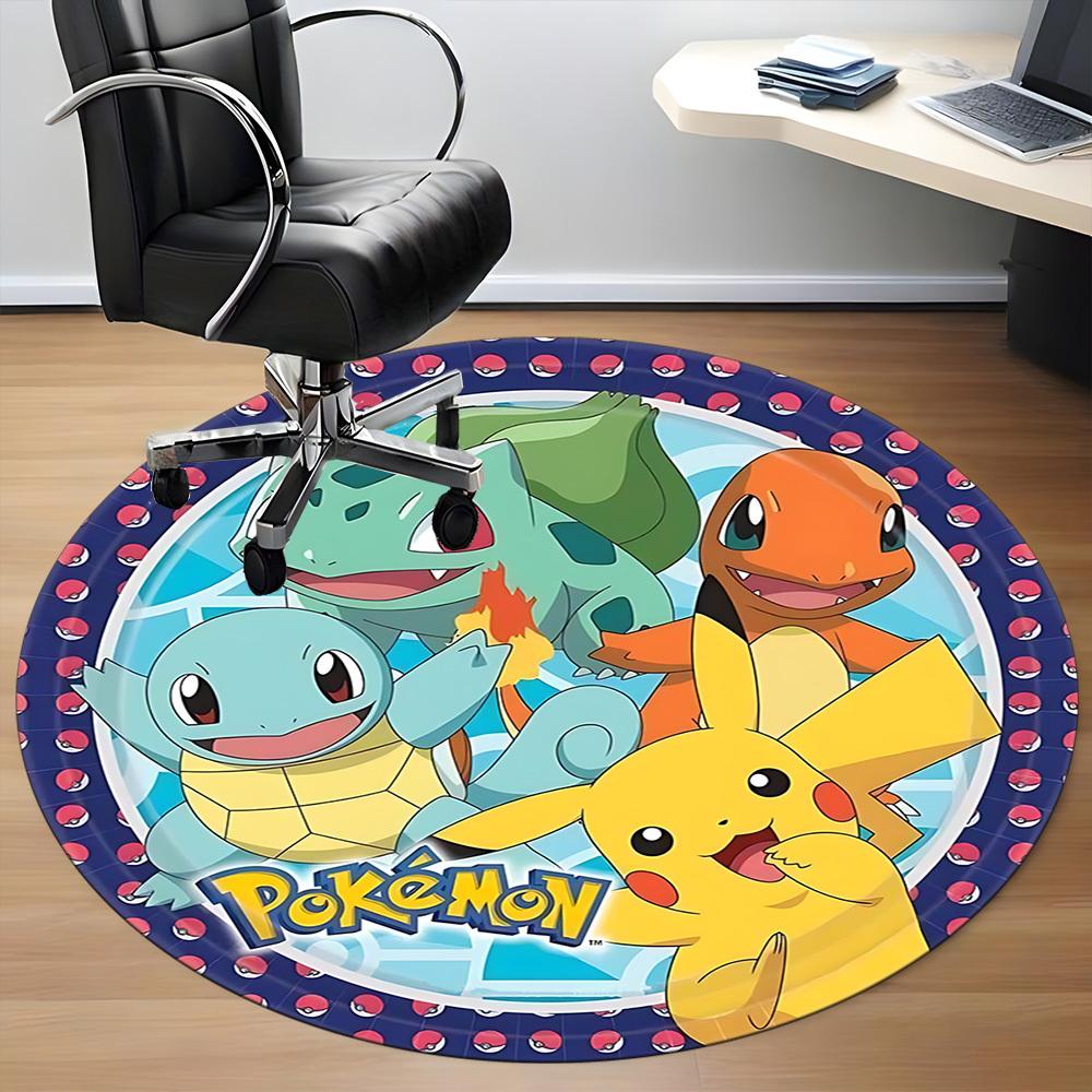 1PC Pokemon, Pikachu Office Round Rug - Perfect for Office or Study Decor, Machine Washable, Non-Slip Backing, Decorative Floor Mat
