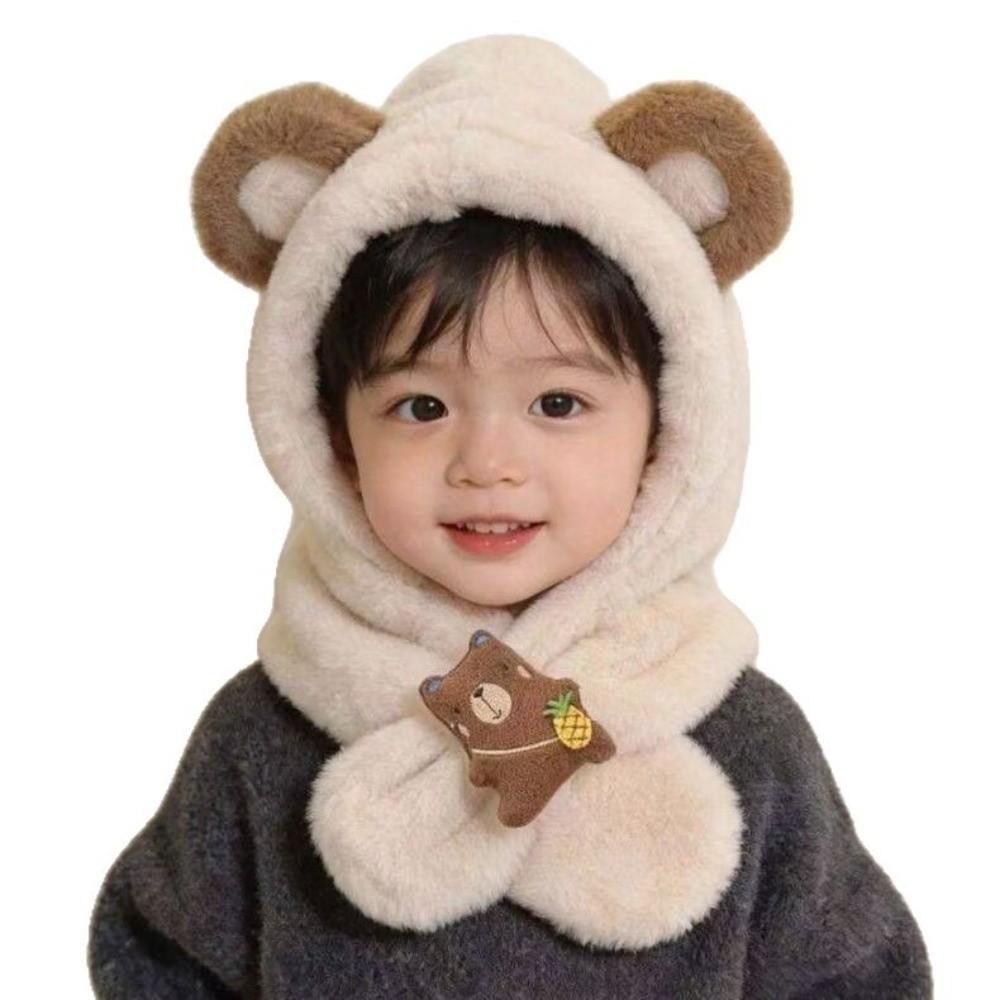 Windproof Kids Hat Hooded Scarf Plush Pullover Hat New Winter Baby Hat