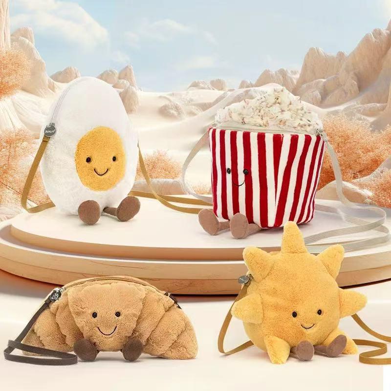 Jelly Crossbody Bag: Coffee Cup, Croissant, Bear Head Design with Zipper