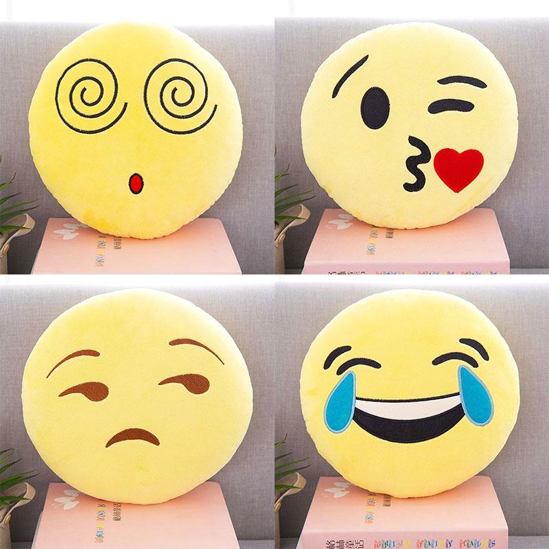 Charming 13" Yellow Round Emoji Pillow With Cute Fun Design And Soft Plush Material
