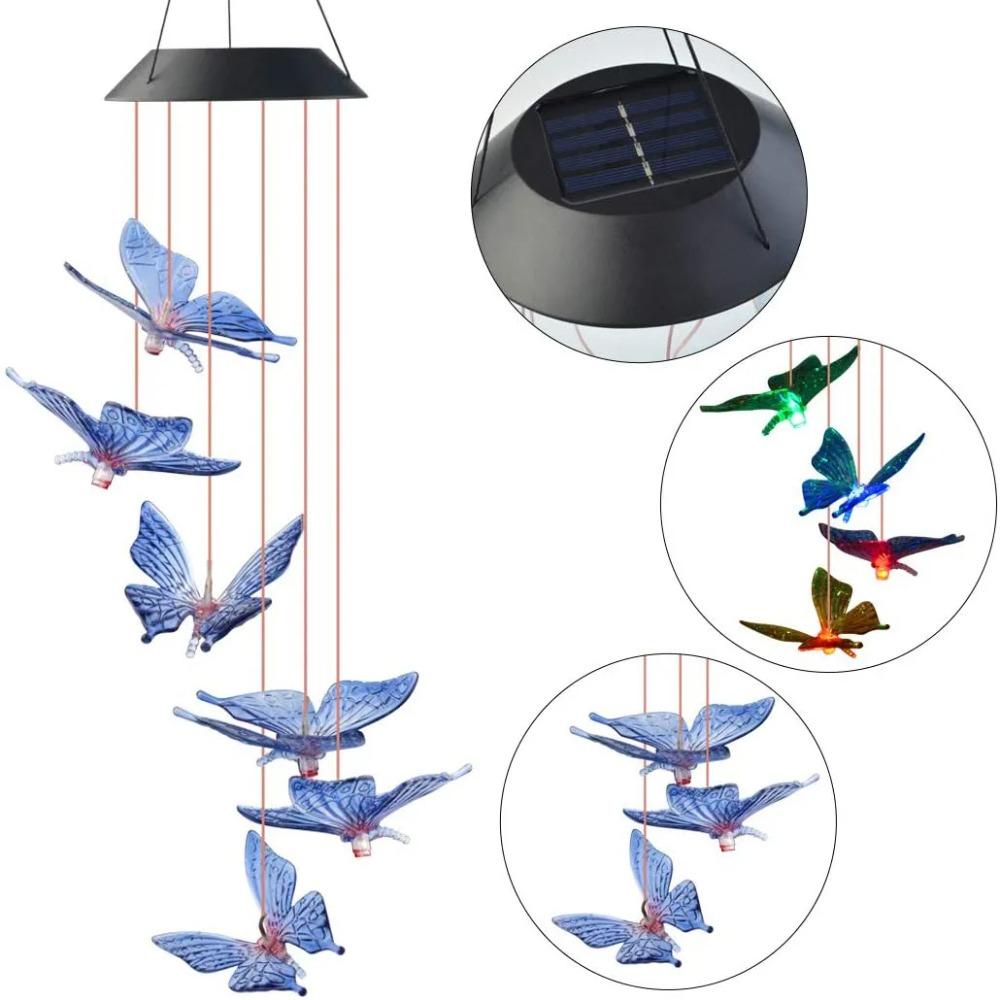 1PC LED Color Changing Butterfly Mili Ball Hummingbird Solar Wind Chime Outdoor Waterproof Decoration Birthday Gift