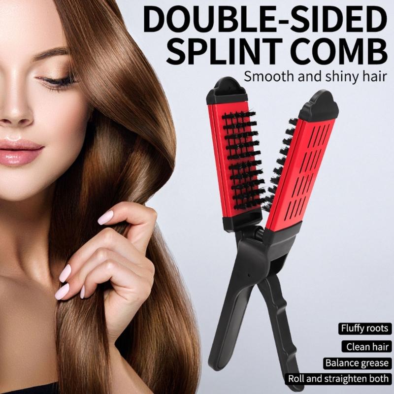 Double Sided Straightening Brush Clamp Hair Brush V-Shape Hair Styling Comb Hairdressing Tool for Home Barber Shop