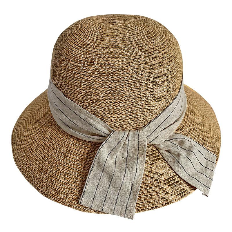 Vintage Big Eaves Hat Straw Hat Women Spring and Summer Bow Straw Bucket Hat Sunscreen Sunshade Beach Hat Sun Hat