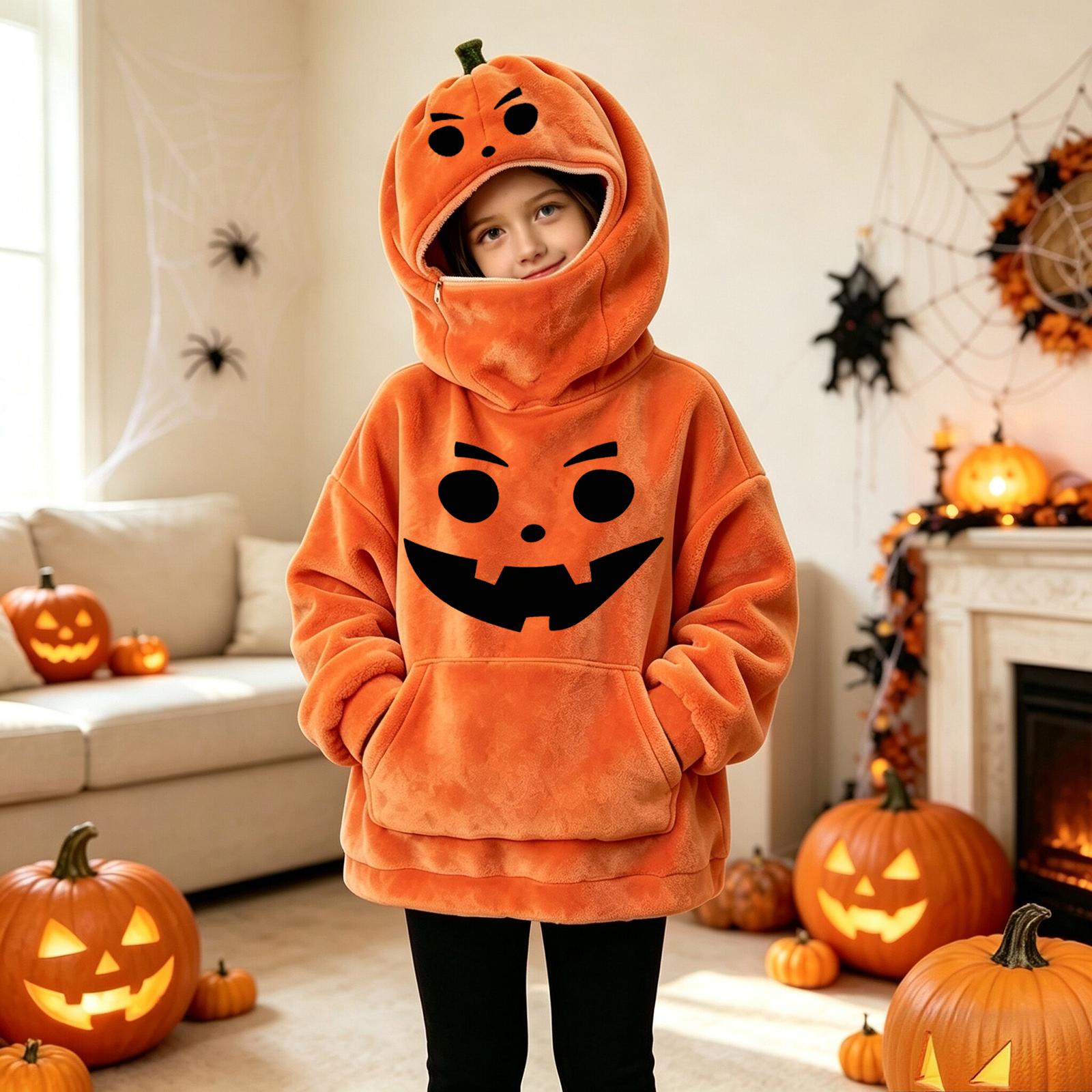Unisex Kinder Halloween Kürbisdruck Pullover Hoodie für Jungen und Mädchen 140 multi