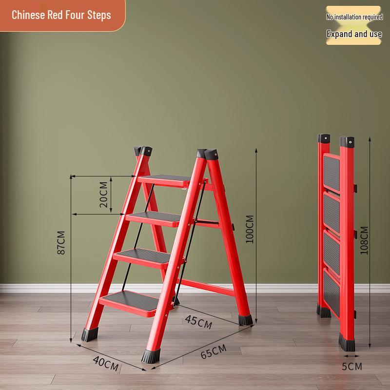 Red Multi-Functional Portable Indoor Folding Ladder: Lightweight, Thickened, Telescopic A-Frame - Ideal Housewarming Gift