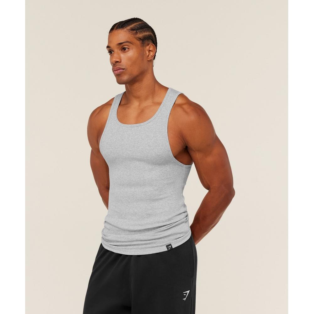 Gymshark Ribbed Tank 1pk Light Grey Core Marl A5a8h Gbcn