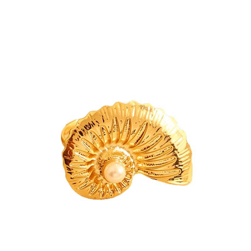 European & American Pearl Conch Flower Open Ring Set: Stylish Beach Holiday Design