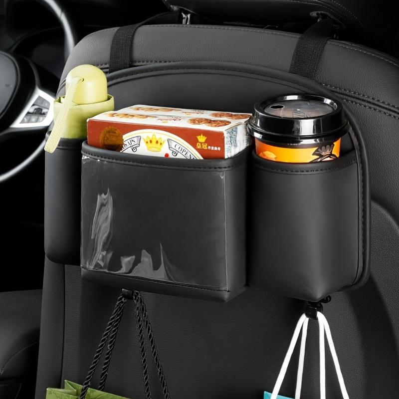Car Seat Back Organizer with 2 Strong Hooks - Built-In Tissue Holder, Cup Holder & Phone Pocket, Practical Car Storage Accessory