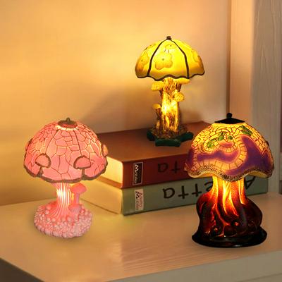 Painting Mushroom Table Lamp,Stained Plant Night Light,Resin Mushroom Bedside Lamp for Bedroom Living Room Home Office Decor