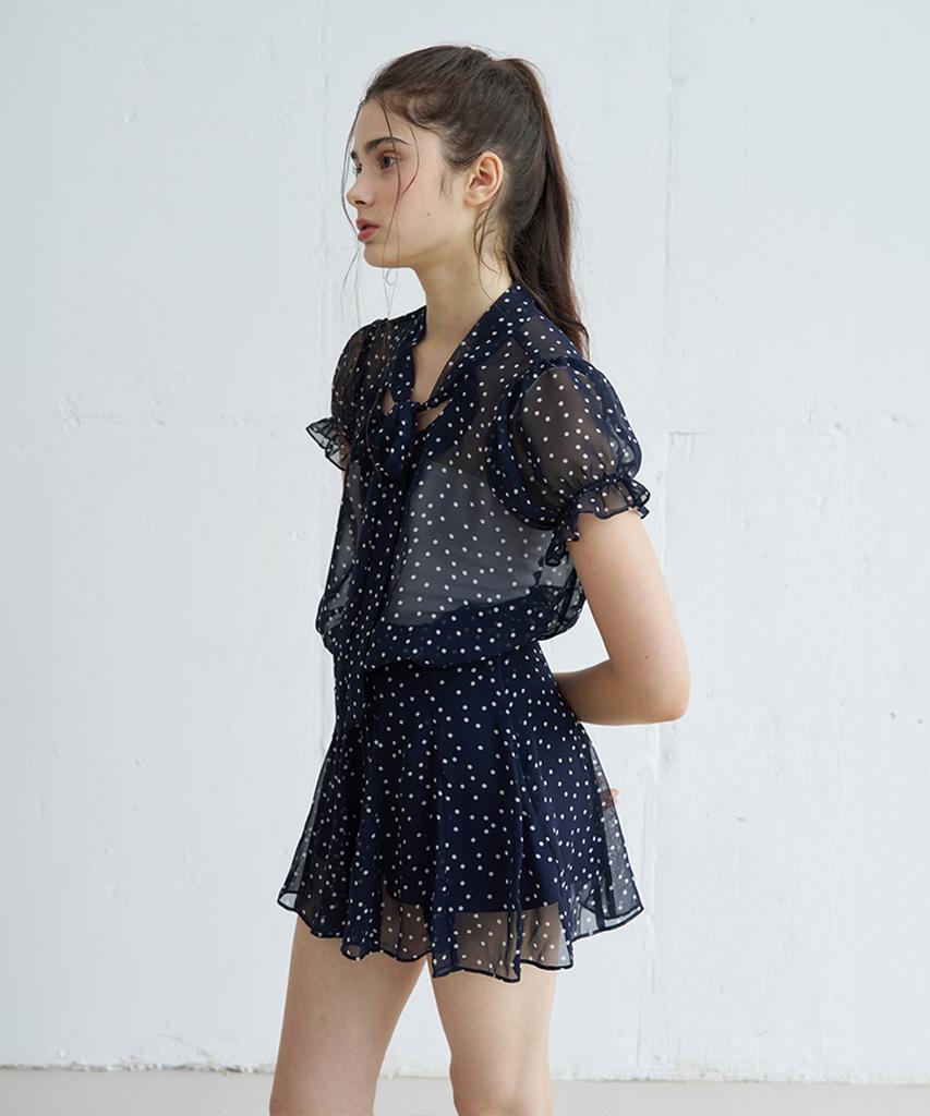 Bember Polka Dot Flare Mini Skirt_Navy