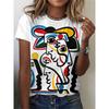 Abstract Face Printed T-shirt, Women's Fashionable Top
