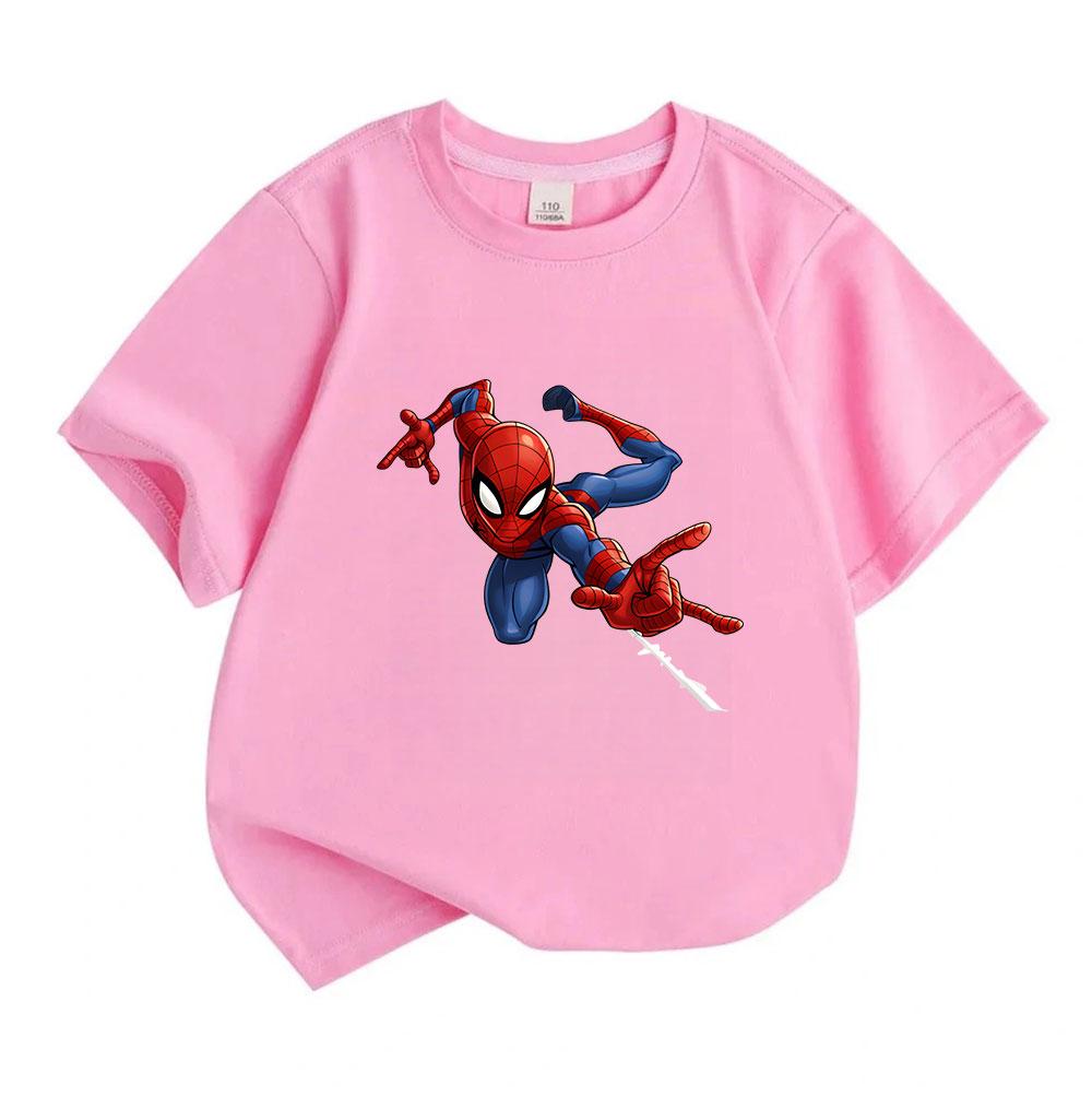 Kids Boys Girls Crew Neck Short Sleeve 100% Cotton T-Shirt, Cool Superhero Swinging Print Casual Soft Breathable Tee for Daily Play Outdoor Home Wear