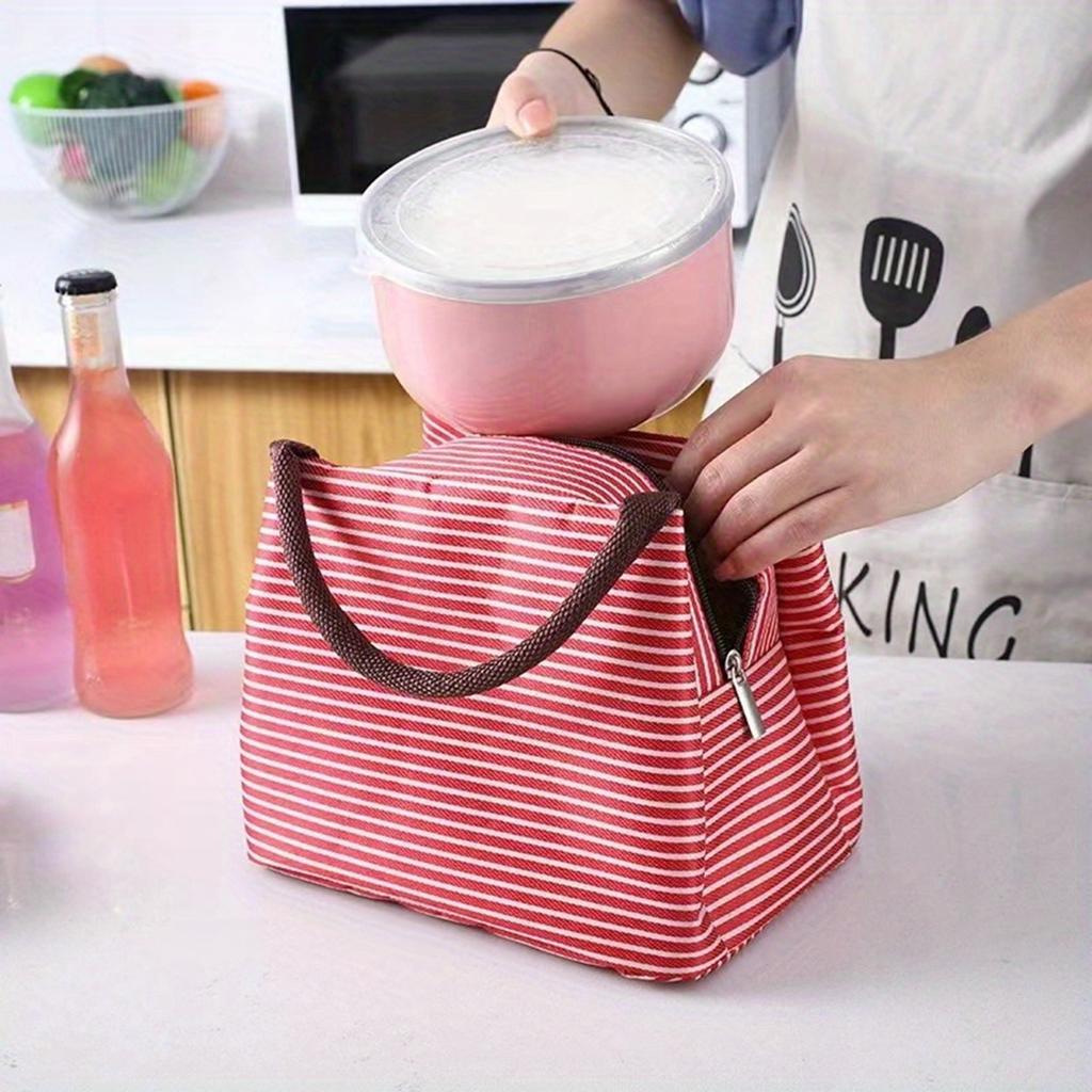 1pc Reusable Striped Outdoor Camping Lunch Bag, Pinic Bag, Tote Bento Bag for Outdoor Camping, School,Work
