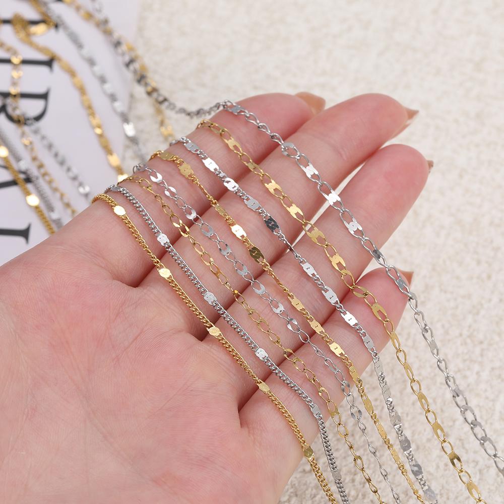1m Stainless Steel Welding Chain Golden/Steel Flat Round Ring Chain for DIY Jewelry Bracelet Necklace Choker Making Accessories