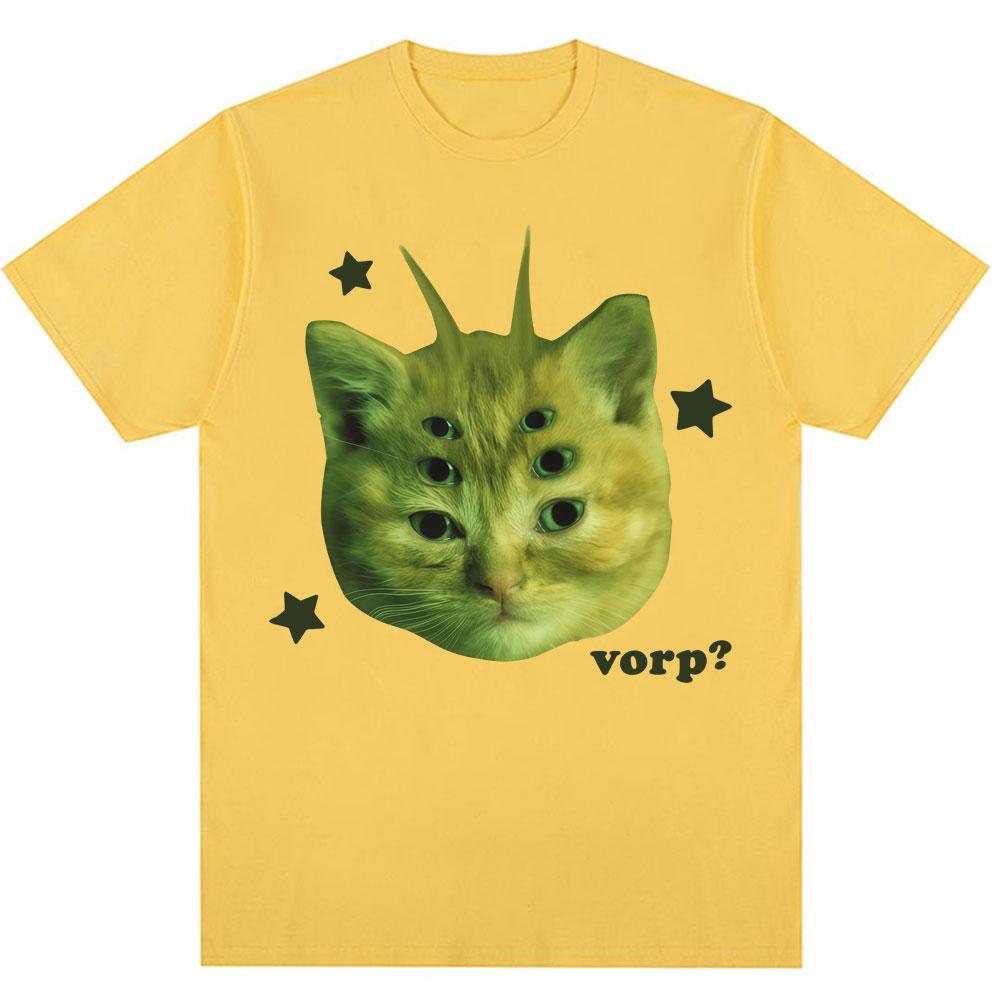 Funny Alien Cat Vorp Meme Graphic T-shirts Men Women Humor Joke Vintage T-shirt Oversized Cotton Casual Summer Kawaii T Shirts