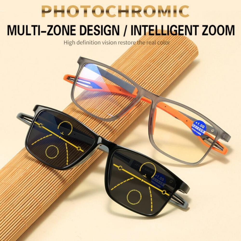 3in1 Pochromic Multifocal Reading Glasses Progressive Look Far And Near Eyeglasses Men Sport TR90 Frame Anti Blue Light Grade