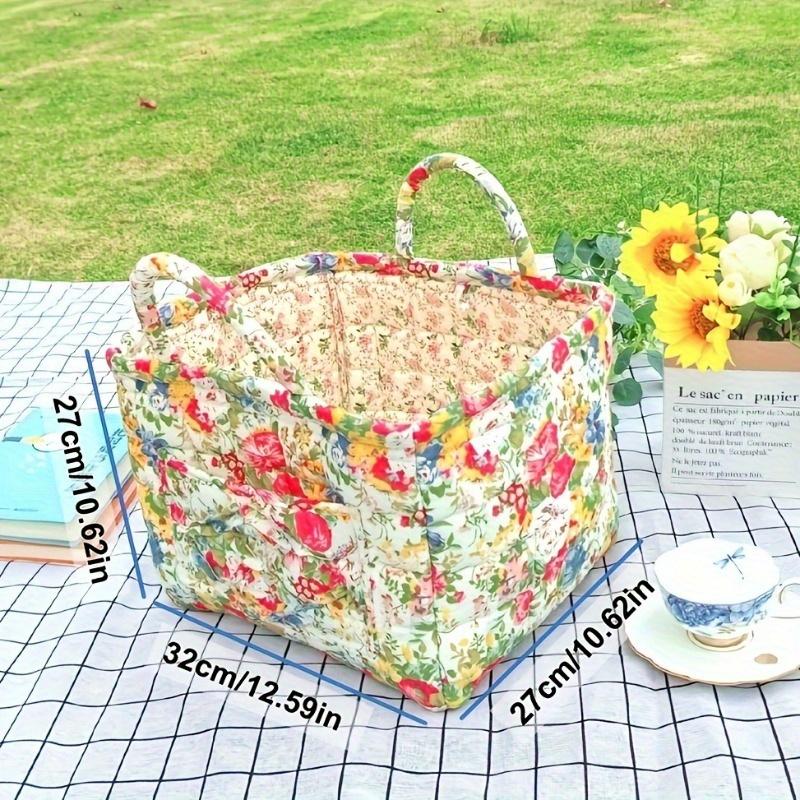 Large Floral Canvas Storage Basket - Washable Organizer for Clothes, Jewelry & Accessories, Pink Rose Design, Home & Travel