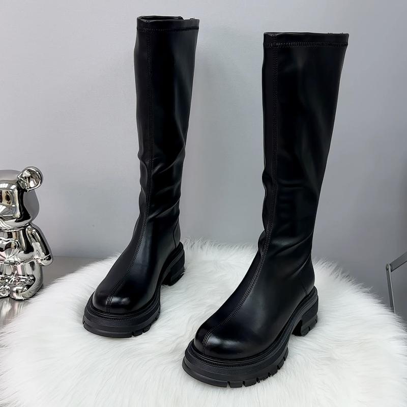 New High Boots for Women Designer Fashion Heeled Shoes Winter Knee High Chelsea Boots Cozy Brand Motorcycle Boots Mujer Zapatos