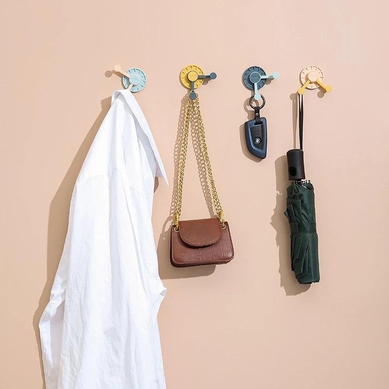 4PCS/PACK Nordic Self-adhesive Door Hook Coat Hat Rack Bathroom Kitchen Door Wall Mounted Hanger Creative Clock Hook