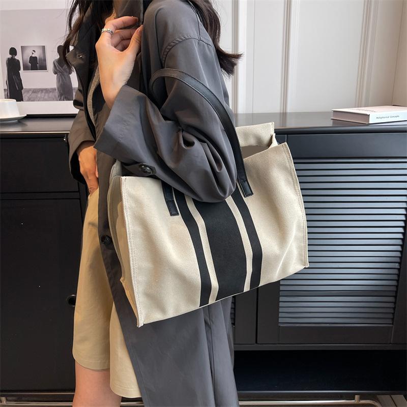 Proste płócienne paski dekoracyjne torebki wiaderkowe damskie górny uchwyt torba typu tote duża pojemność swobodne torby na ramię crossbody