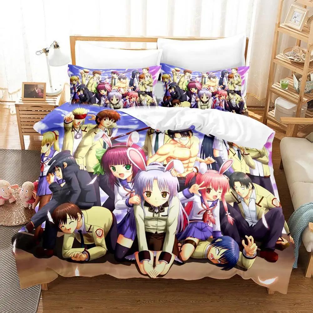 3D-tryck Anime Angel Beats Sängklädesset Påslakan Sängset Täcke Örngott Täcke King Queen Size Pojkar Vuxna Sängkläder