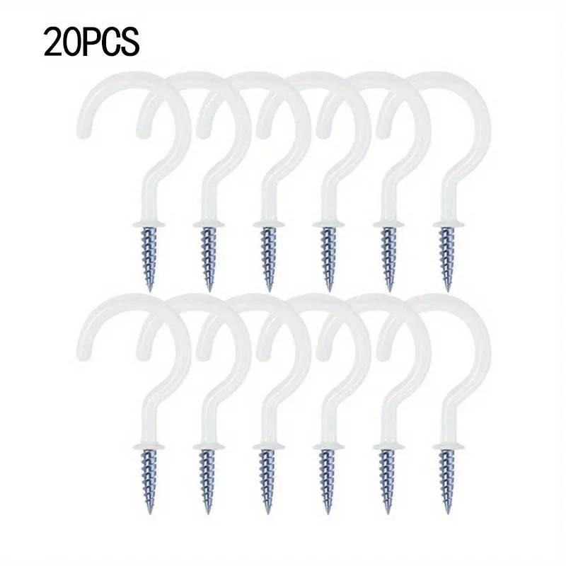 A Box of 20 Plastic-coated Hooks, 2.9 Inches, Outdoor Planter Hooks Ceiling Hooks, Screw-in Wall Black And White Cup Hooks