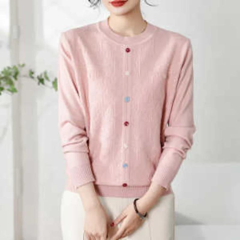 

Свитер Свободные Топы Материнский Длинный Рукав Внутренняя Одежда Среднего Возраста Пожилых Женщин Свободный Круглый Вырез L розовый