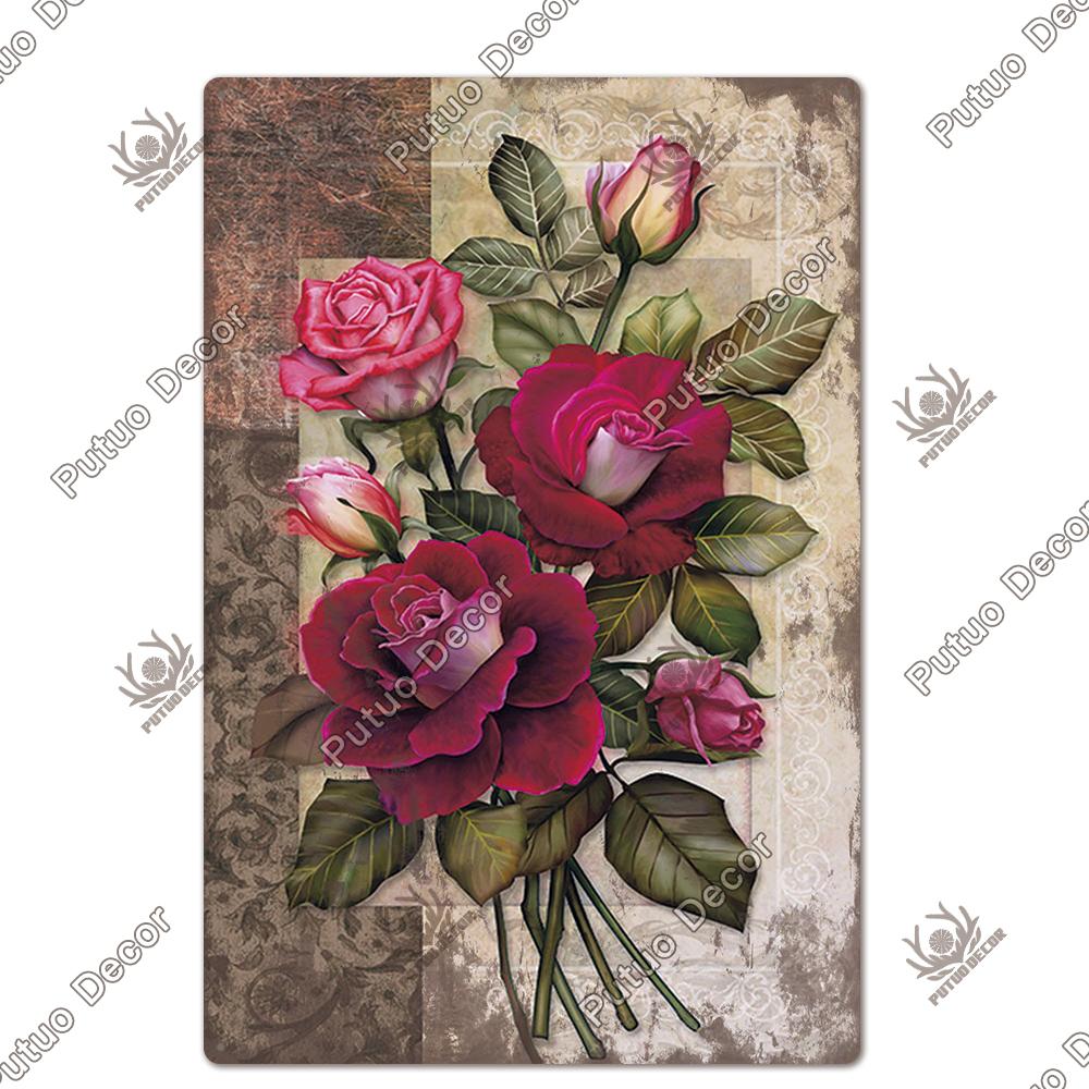 Decor Flower Plaque Metal Vintage Tin Sign Wall Decoration Posters for Home Garden Kitchen Living Room Iron Painting